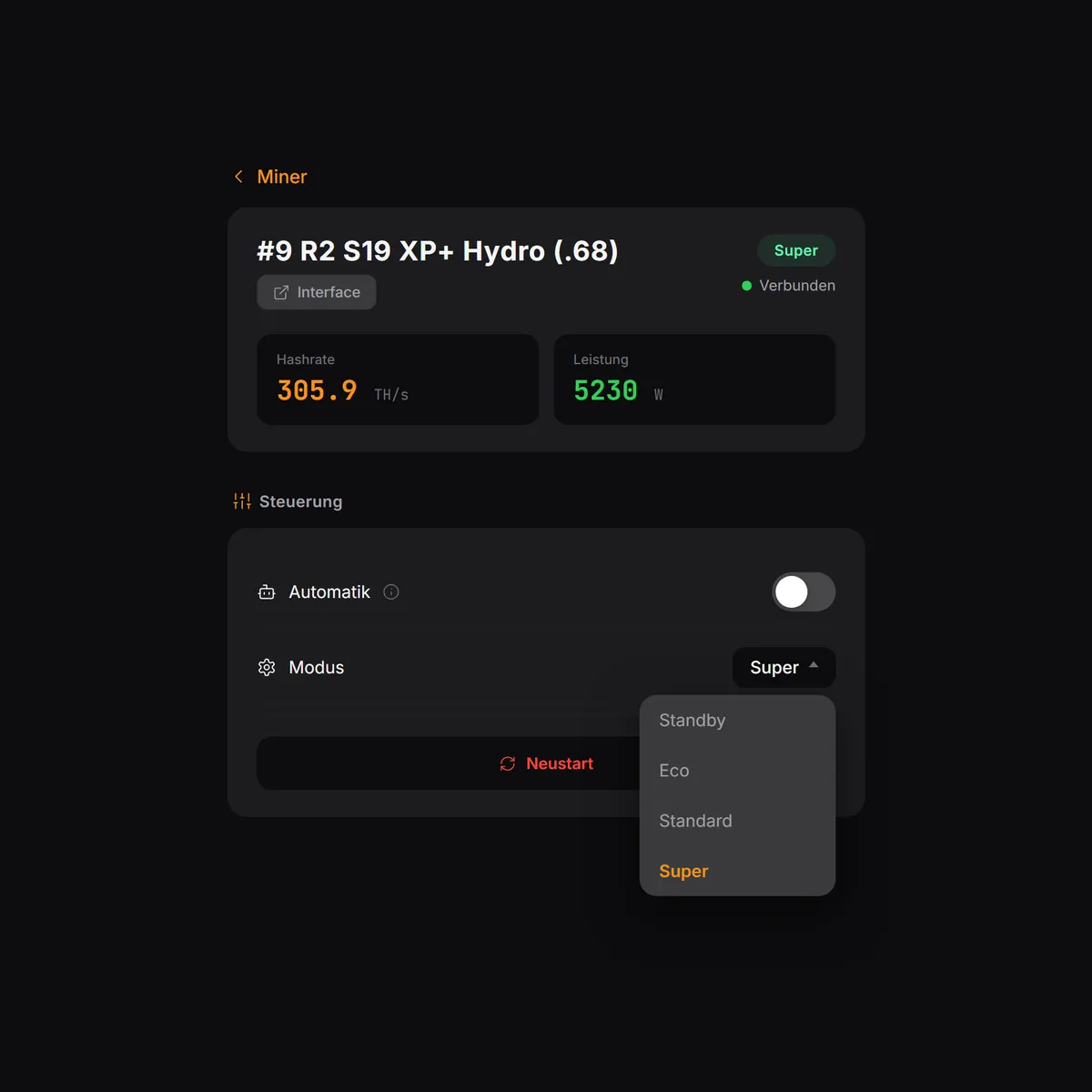 MINEOMAT Software – Miner-Steuerung eines Hydro-Miners